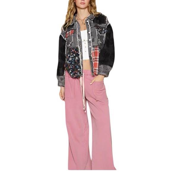 POL Crochet Knit Boho Jacket Retro Floral Farmhouse Plaid Patchwork Size L - Picture 8 of 11